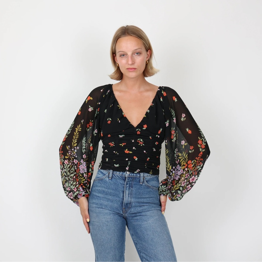 Free People Final Rose Blouse ,Floral,V neck,Long sleeve with elasticated cuffs